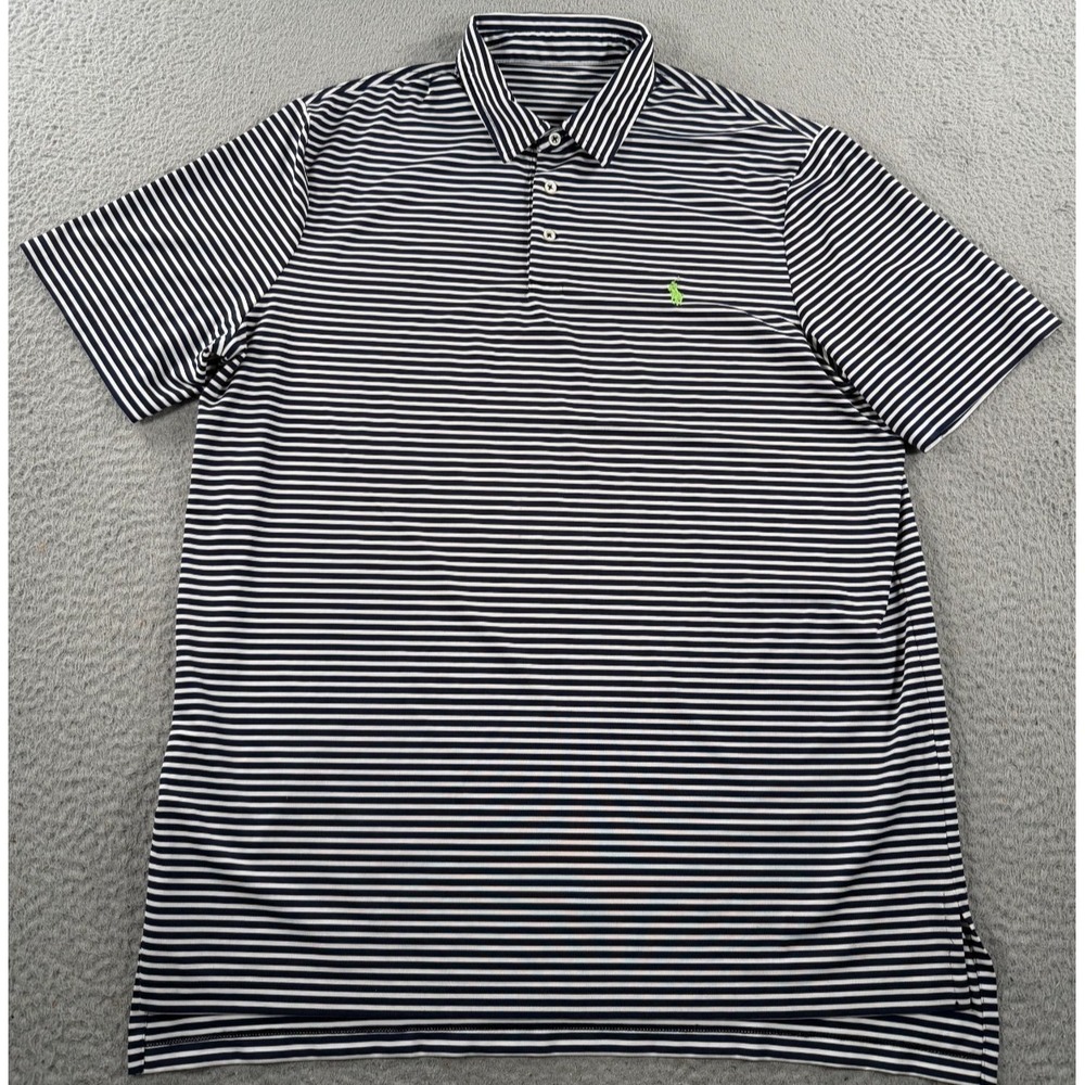 Polo Ralph Lauren Performance Polo Shirtβ Men XL Blue White Striped Short Sleeve